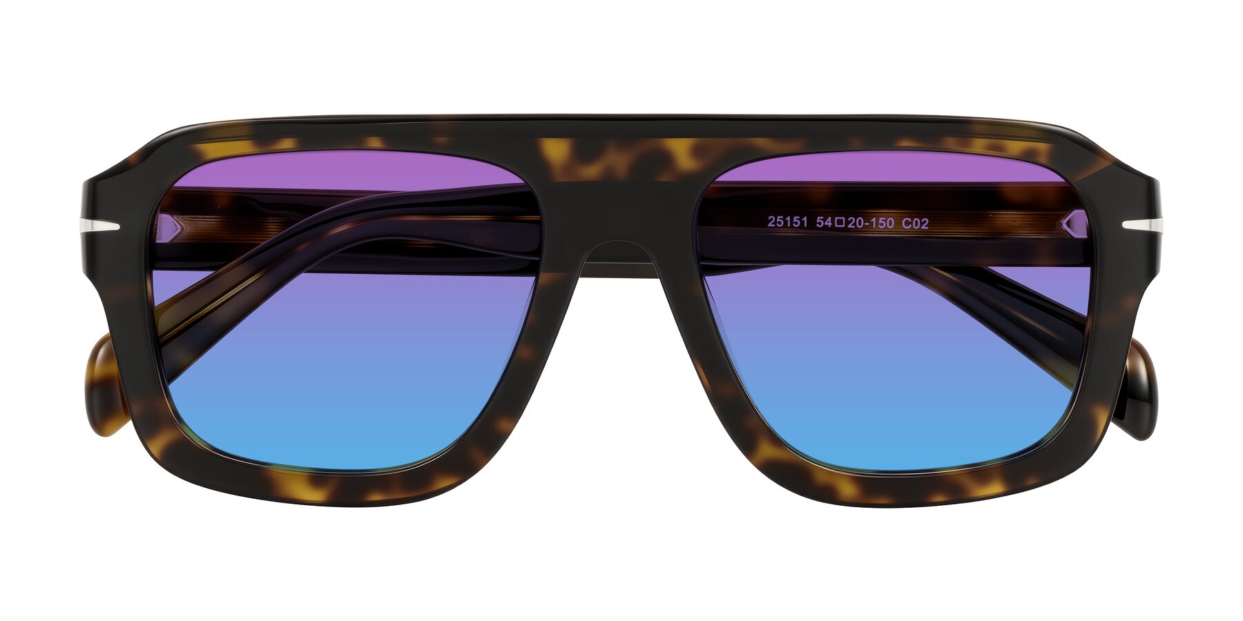 Folded Front of Petenwell in Dark Tortoise with Purple / Blue Gradient Lenses