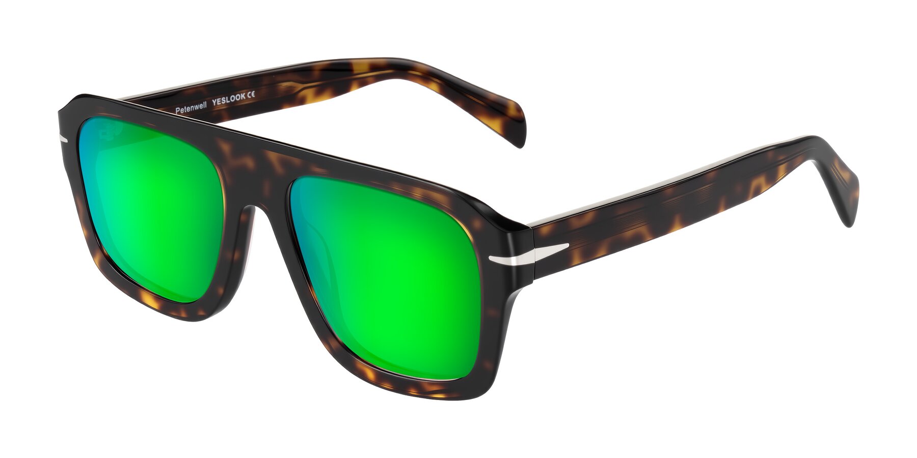 Angle of Petenwell in Dark Tortoise with Green Mirrored Lenses