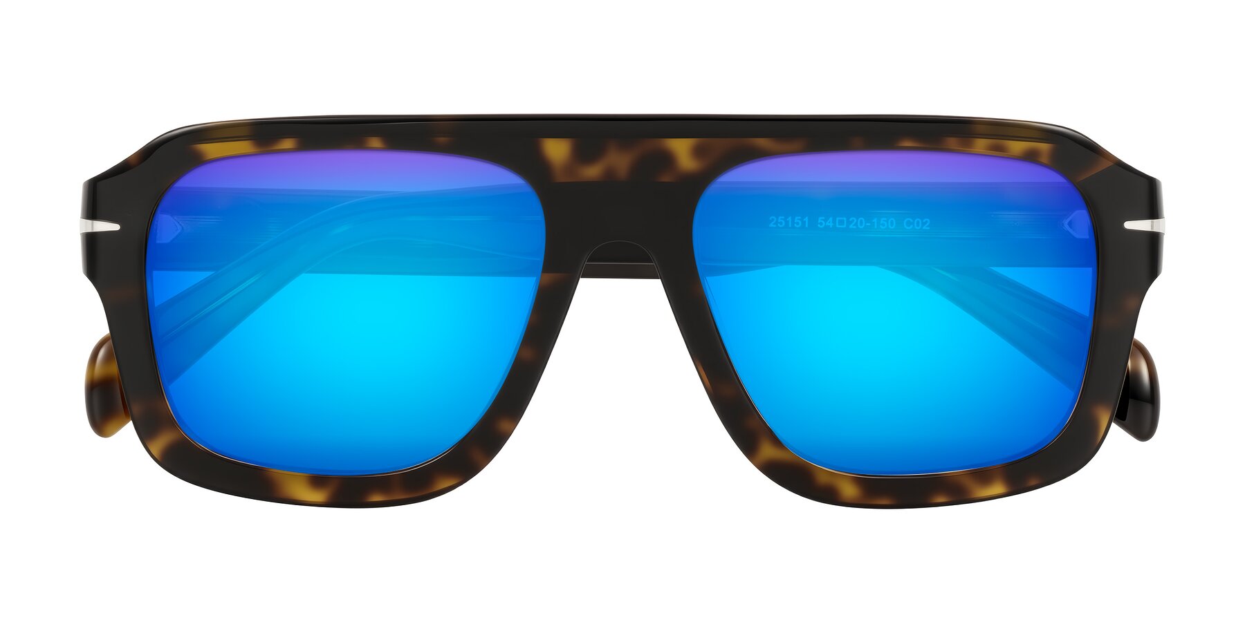 Folded Front of Petenwell in Dark Tortoise with Blue Mirrored Lenses