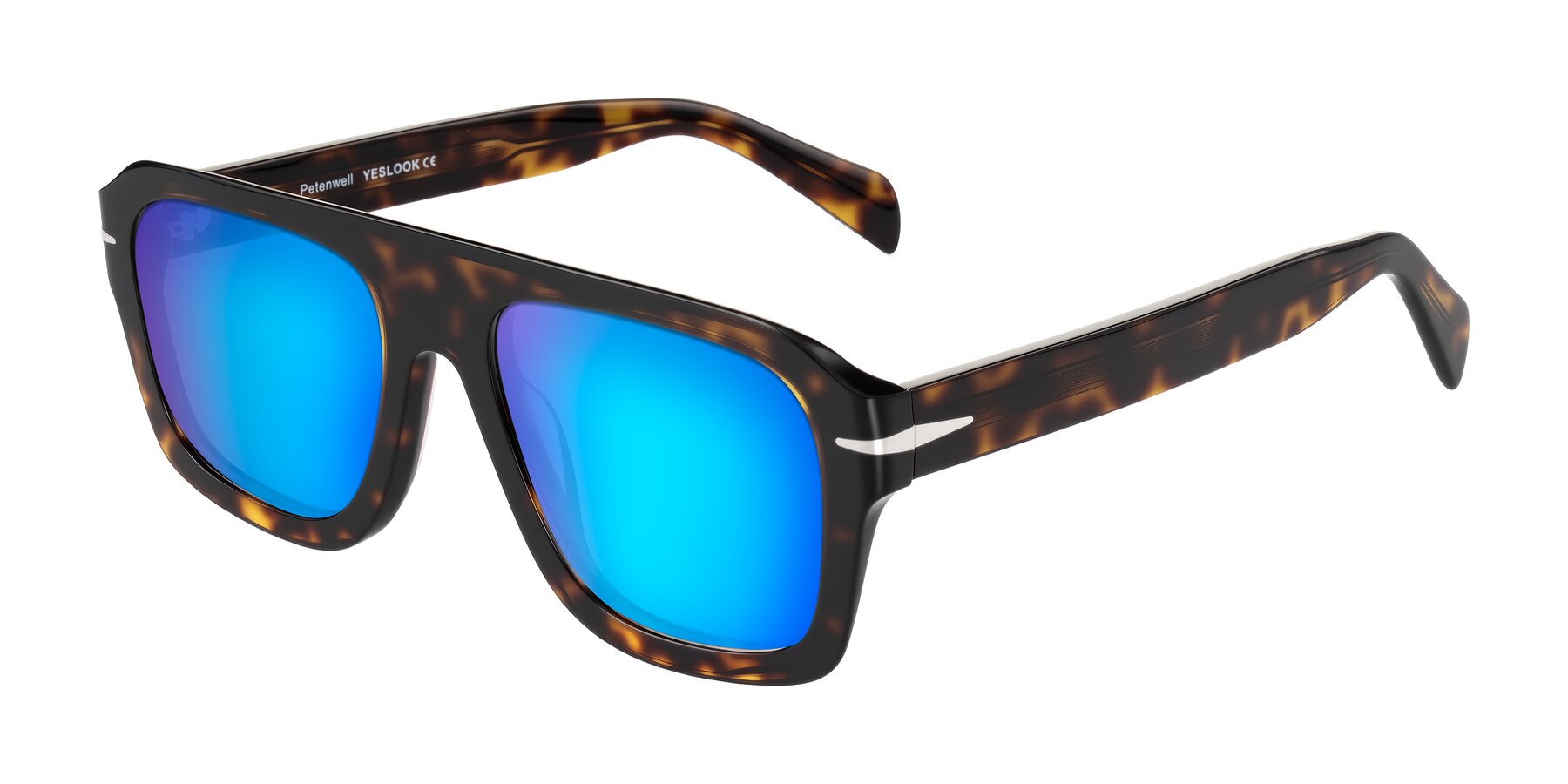 Angle of Petenwell in Dark Tortoise with Blue Mirrored Lenses