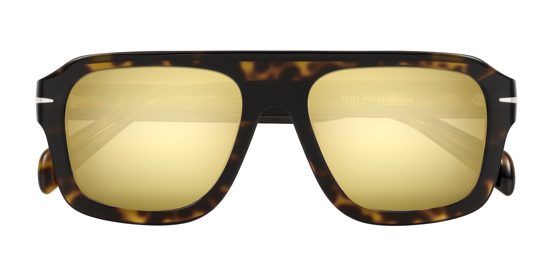Folded Front of Petenwell in Dark Tortoise with Gold Mirrored Lenses