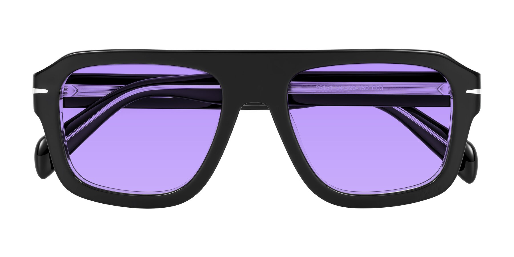 Folded Front of Petenwell in Black/Clear with Medium Purple Tinted Lenses