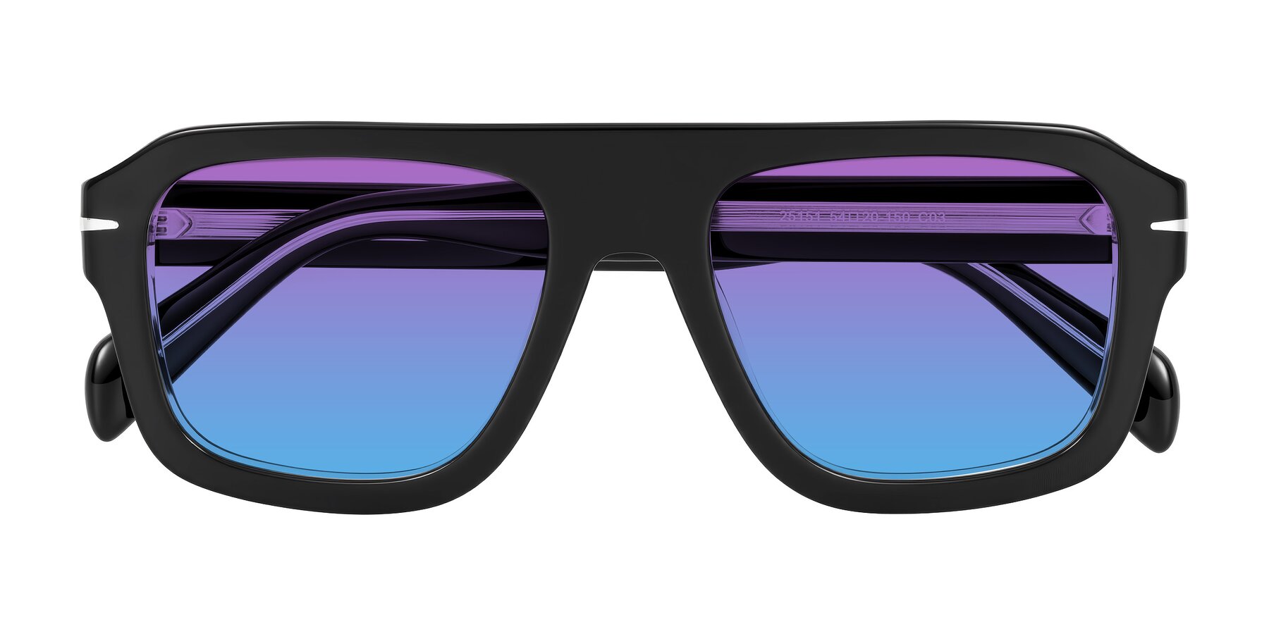 Folded Front of Petenwell in Black/Clear with Purple / Blue Gradient Lenses