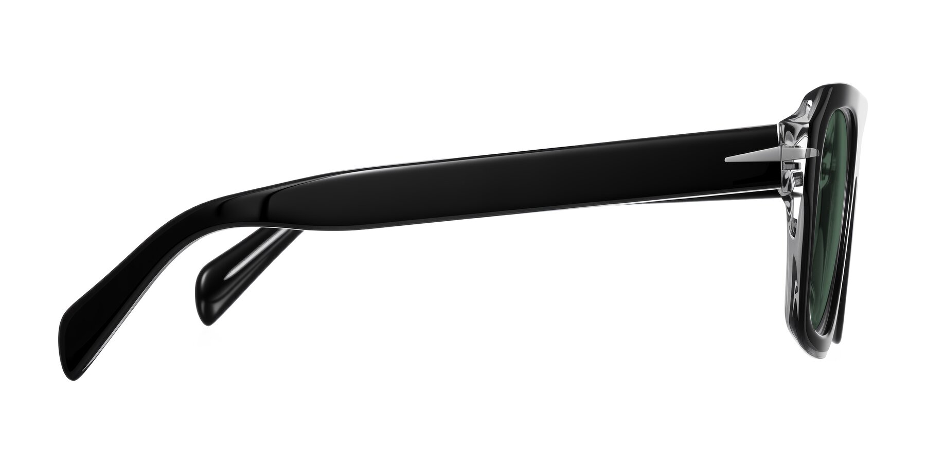 Side of Petenwell in Black/Clear with Green Polarized Lenses
