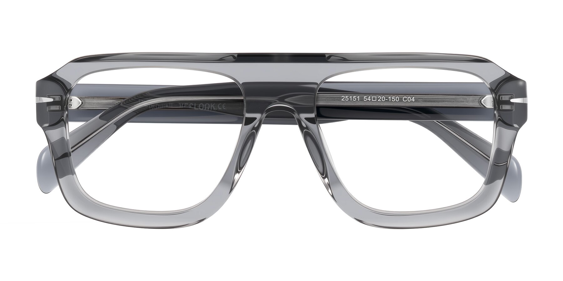 Folded Front of Petenwell in Transparent Gray with Clear Eyeglass Lenses