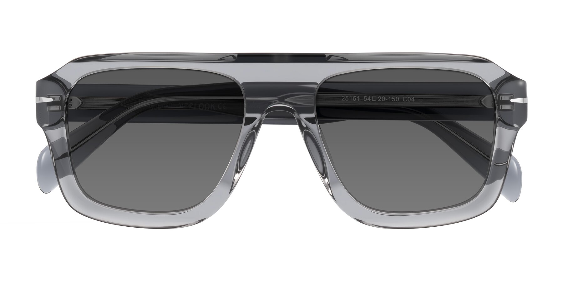 Folded Front of Petenwell in Transparent Gray with Medium Gray Tinted Lenses