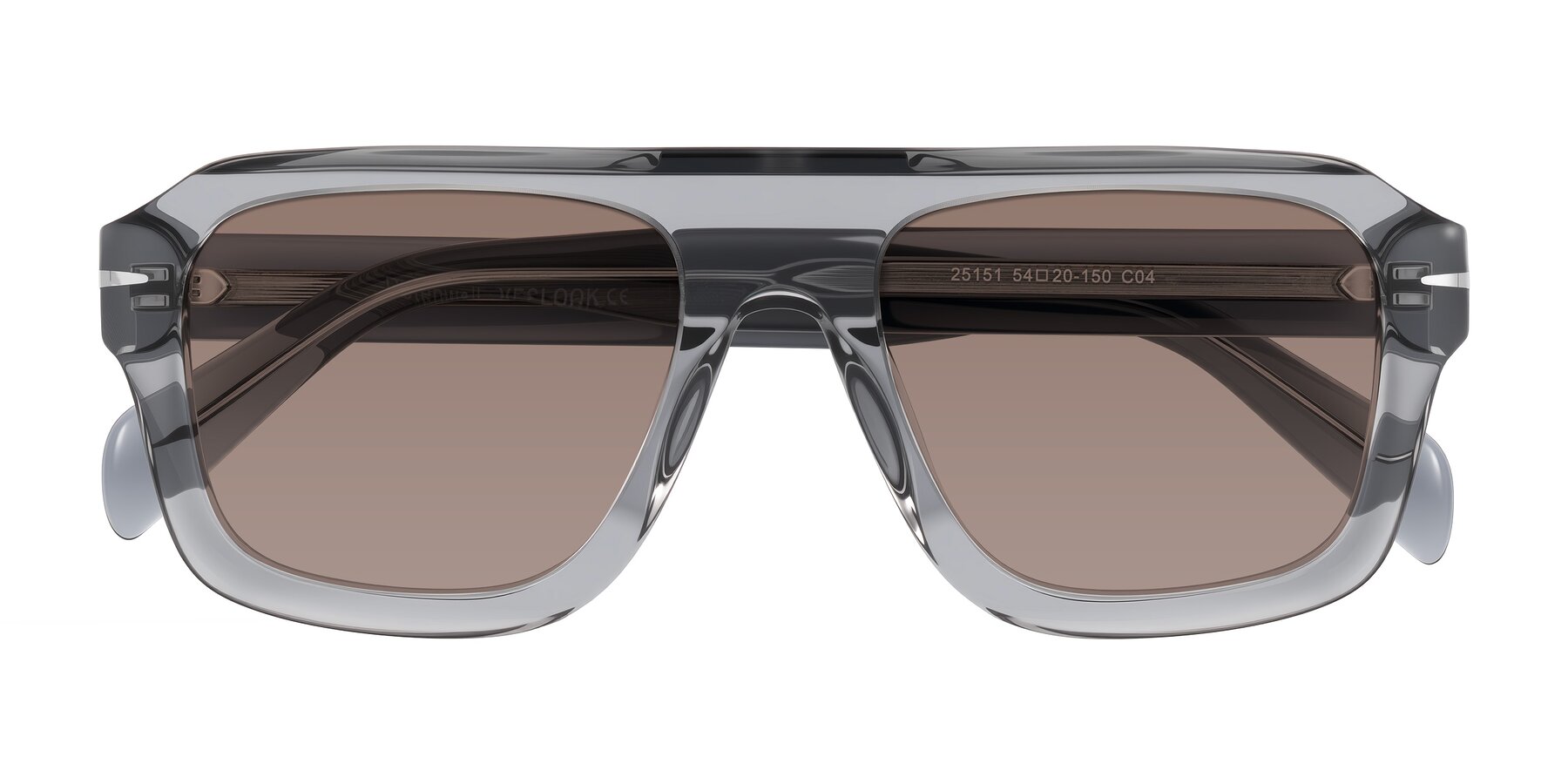 Folded Front of Petenwell in Transparent Gray with Medium Brown Tinted Lenses