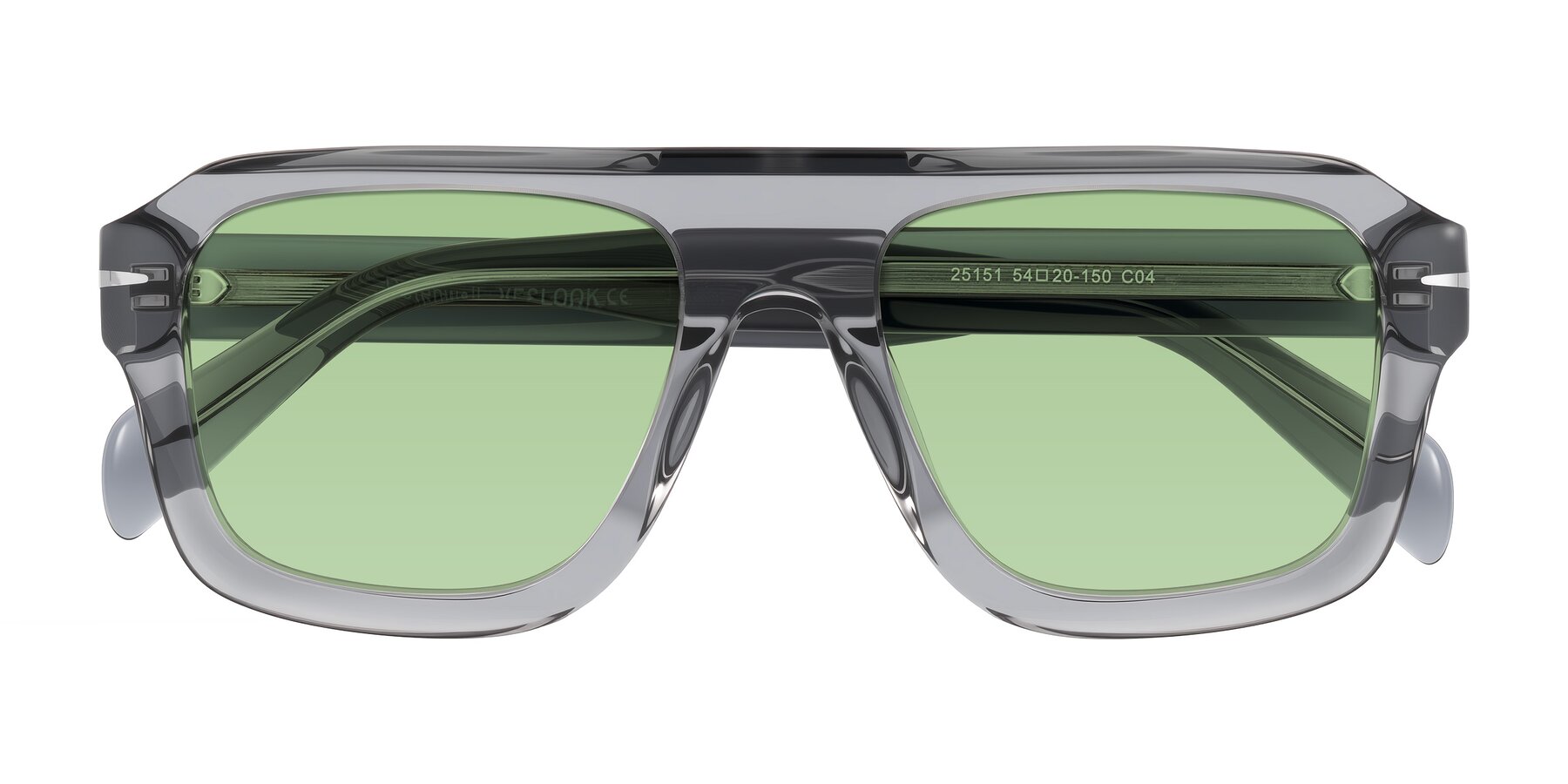 Folded Front of Petenwell in Transparent Gray with Medium Green Tinted Lenses