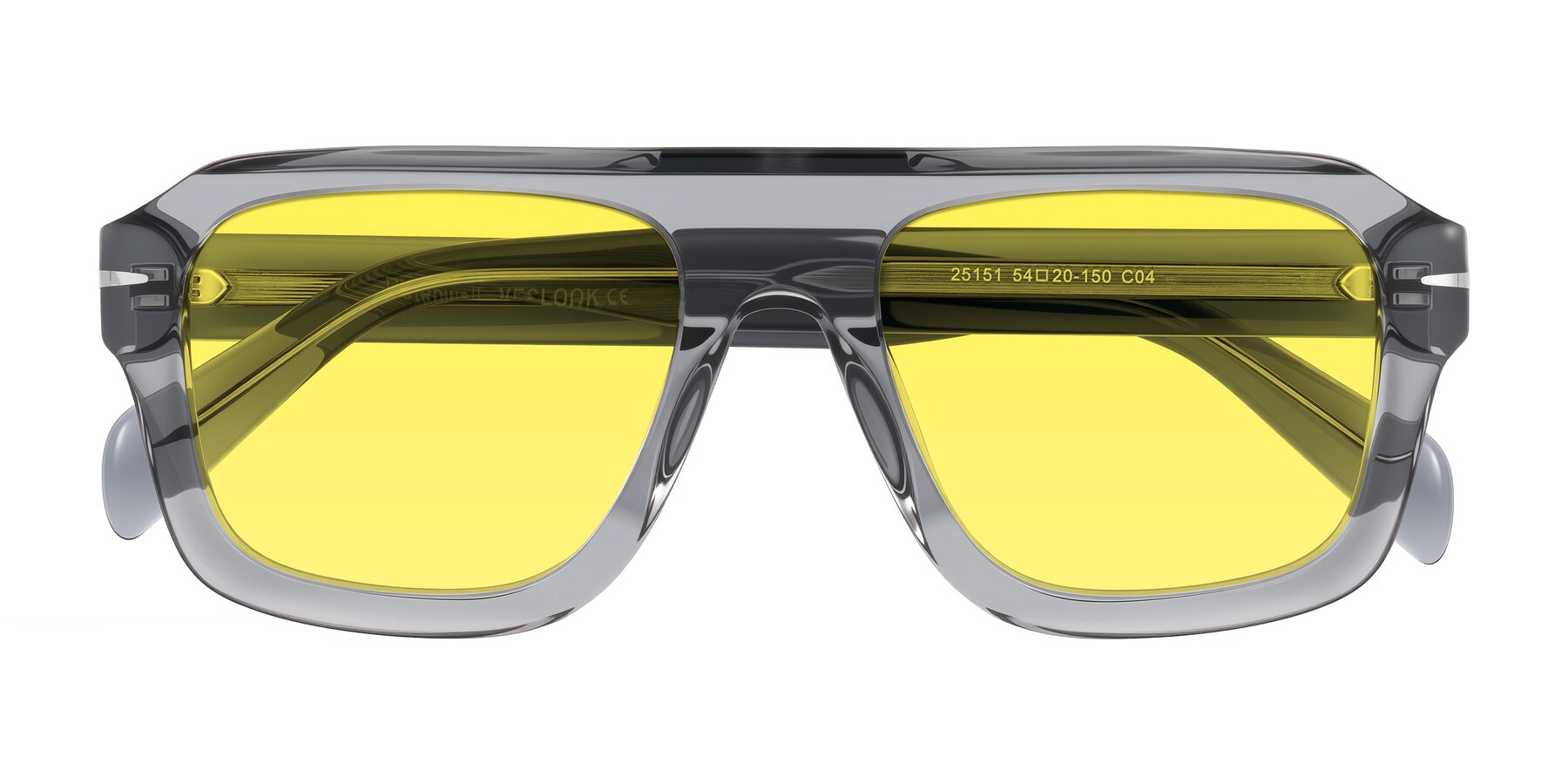 Folded Front of Petenwell in Transparent Gray with Medium Yellow Tinted Lenses
