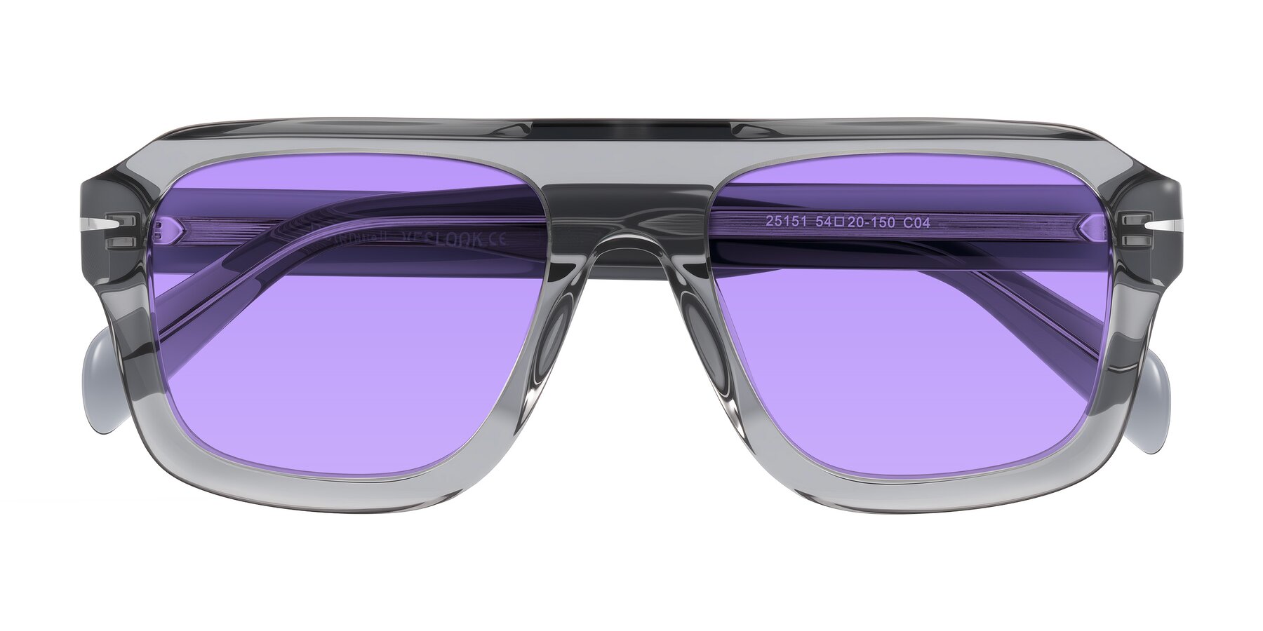 Folded Front of Petenwell in Transparent Gray with Medium Purple Tinted Lenses