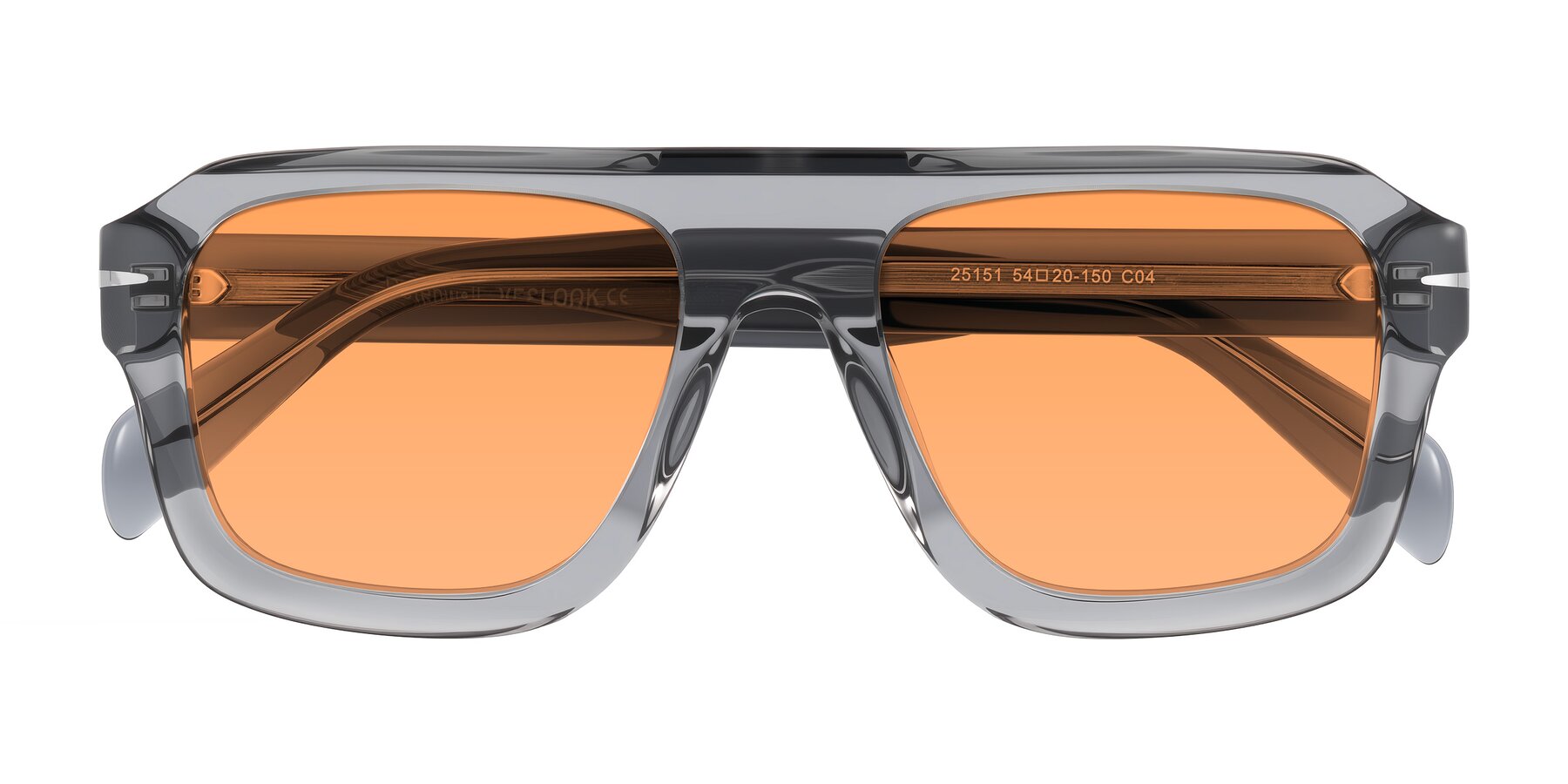 Folded Front of Petenwell in Transparent Gray with Medium Orange Tinted Lenses