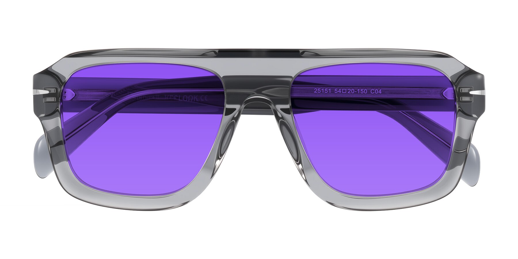 Folded Front of Petenwell in Transparent Gray with Purple Tinted Lenses