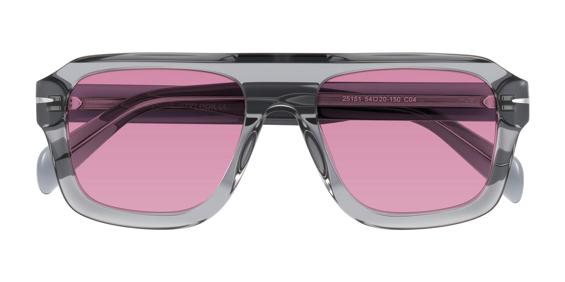 Folded Front of Petenwell in Transparent Gray with Medium Wine Tinted Lenses