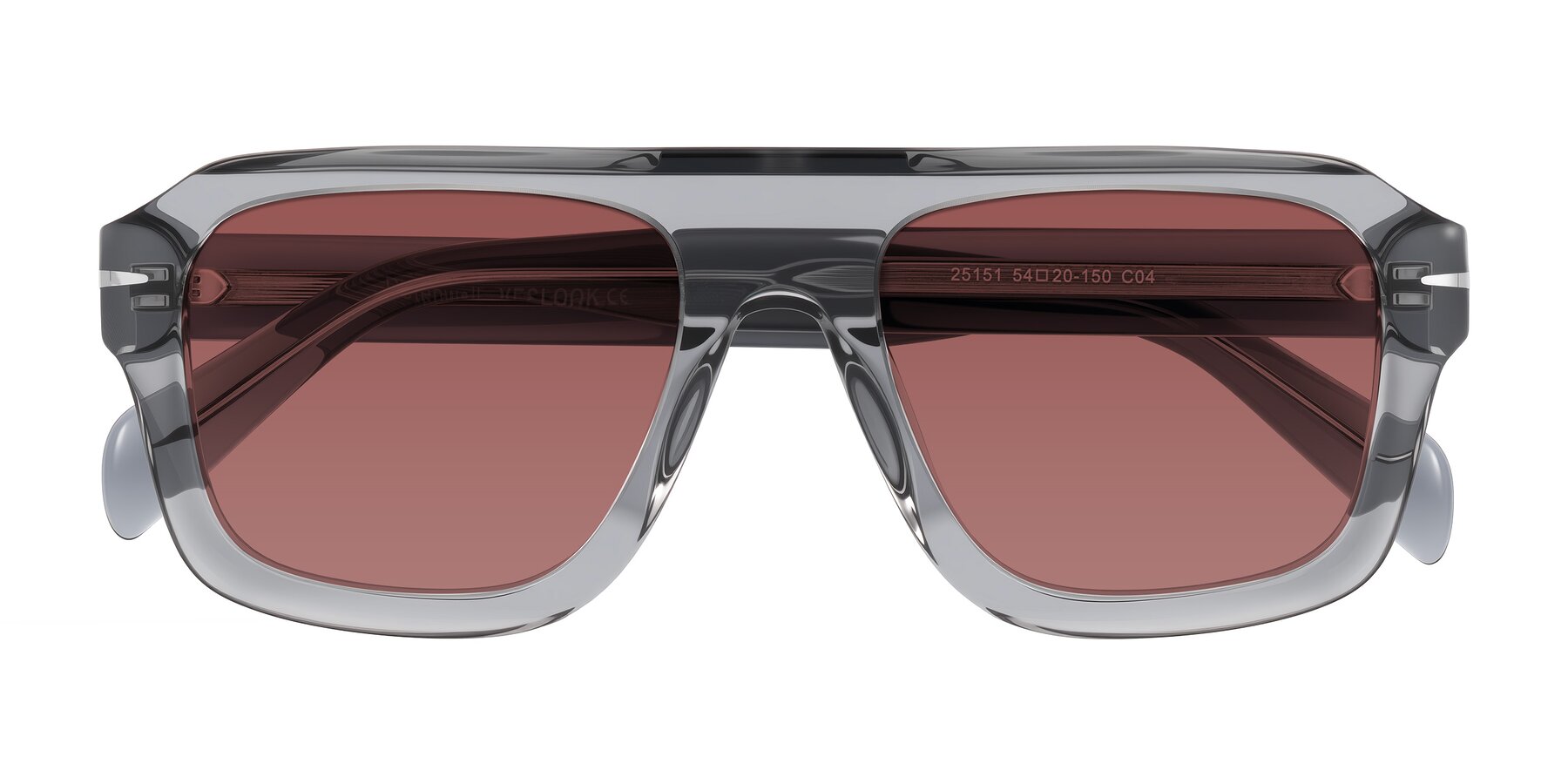 Folded Front of Petenwell in Transparent Gray with Garnet Tinted Lenses