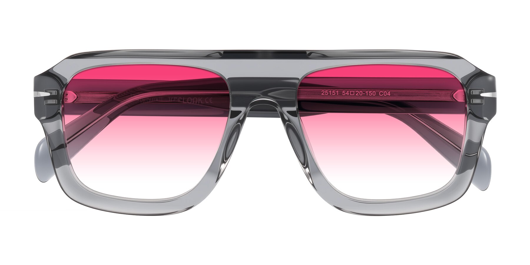Folded Front of Petenwell in Transparent Gray with Pink Gradient Lenses