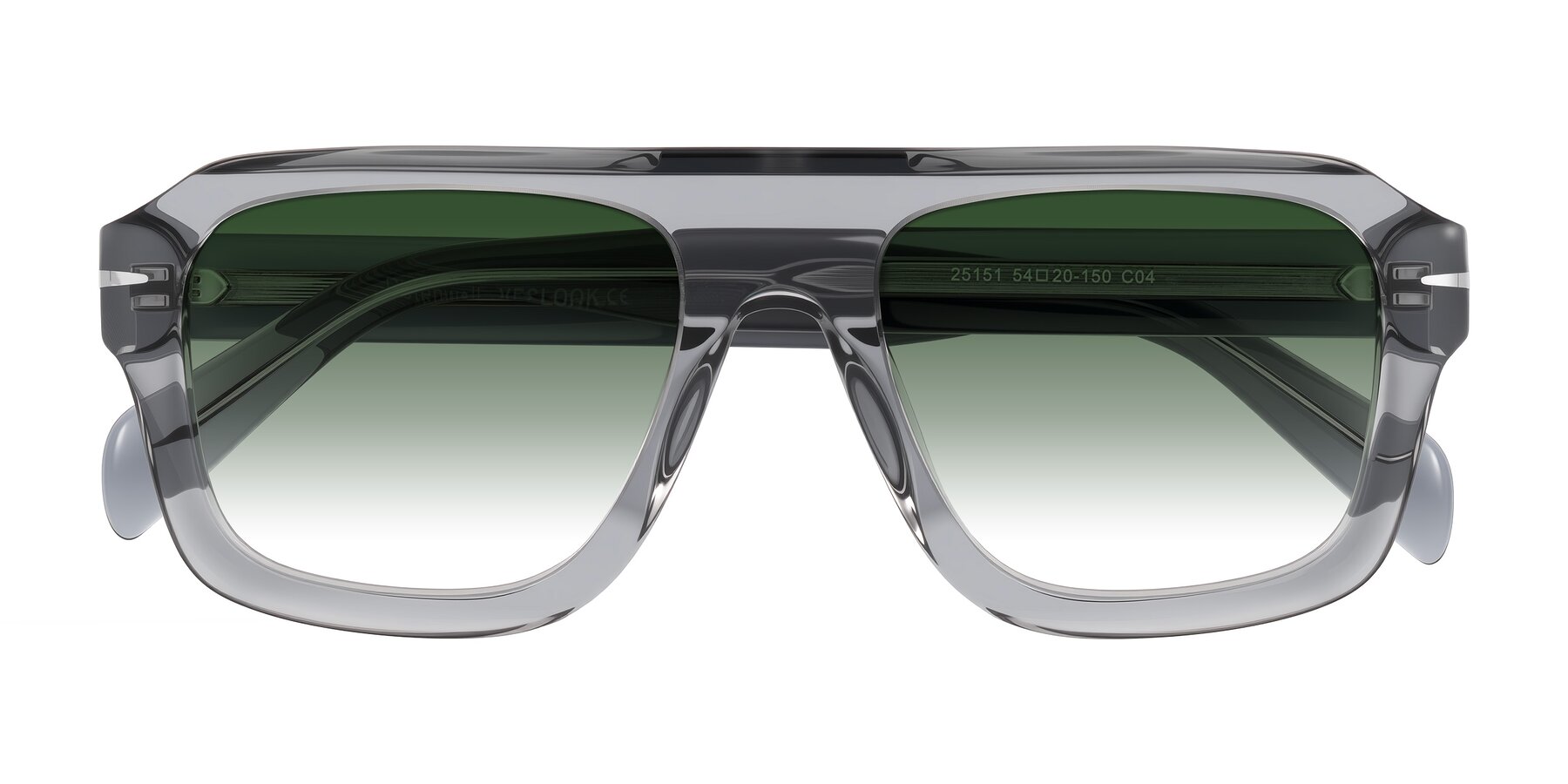 Folded Front of Petenwell in Transparent Gray with Green Gradient Lenses