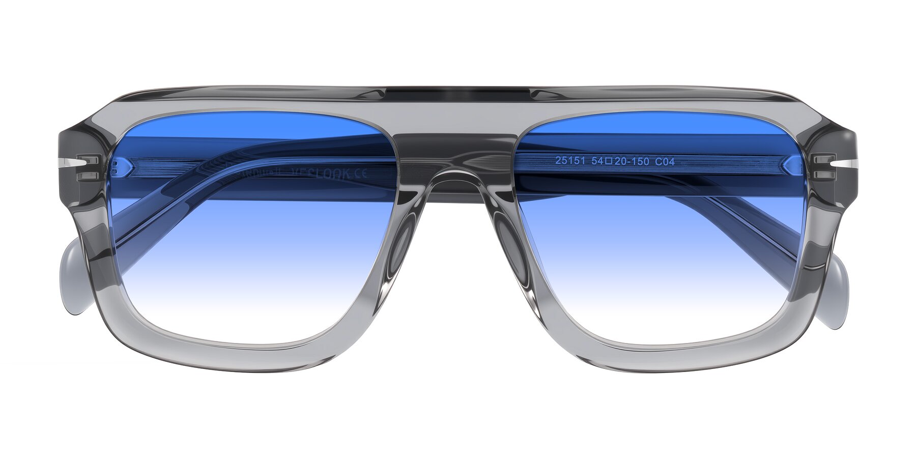 Folded Front of Petenwell in Transparent Gray with Blue Gradient Lenses