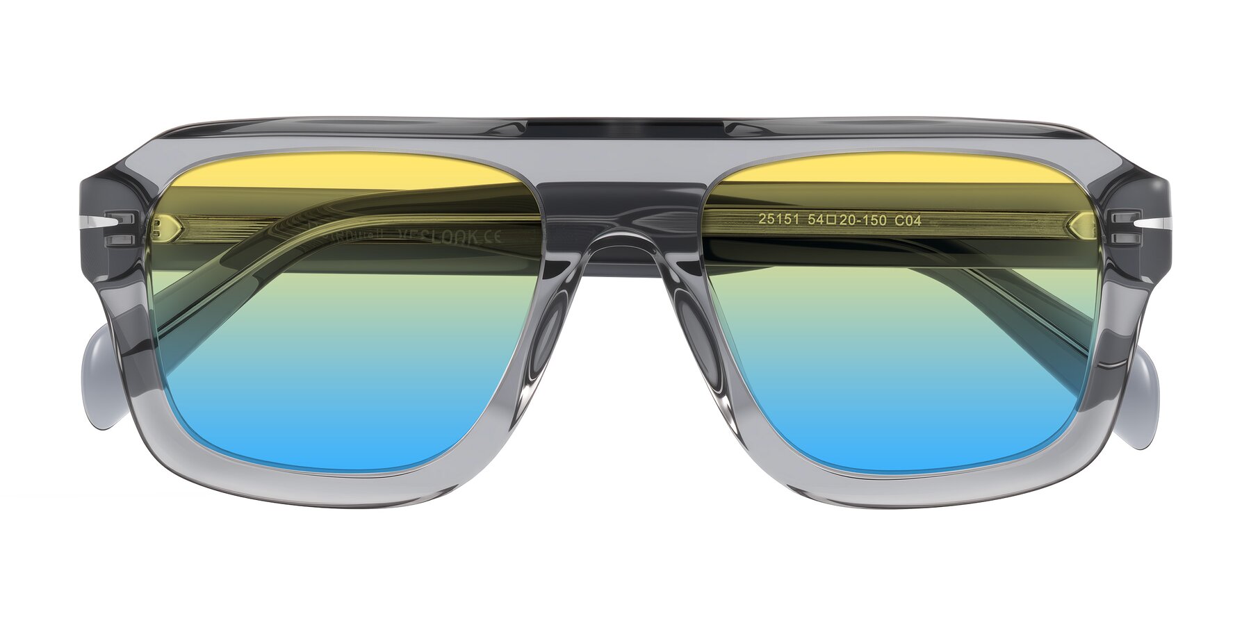 Folded Front of Petenwell in Transparent Gray with Yellow / Blue Gradient Lenses