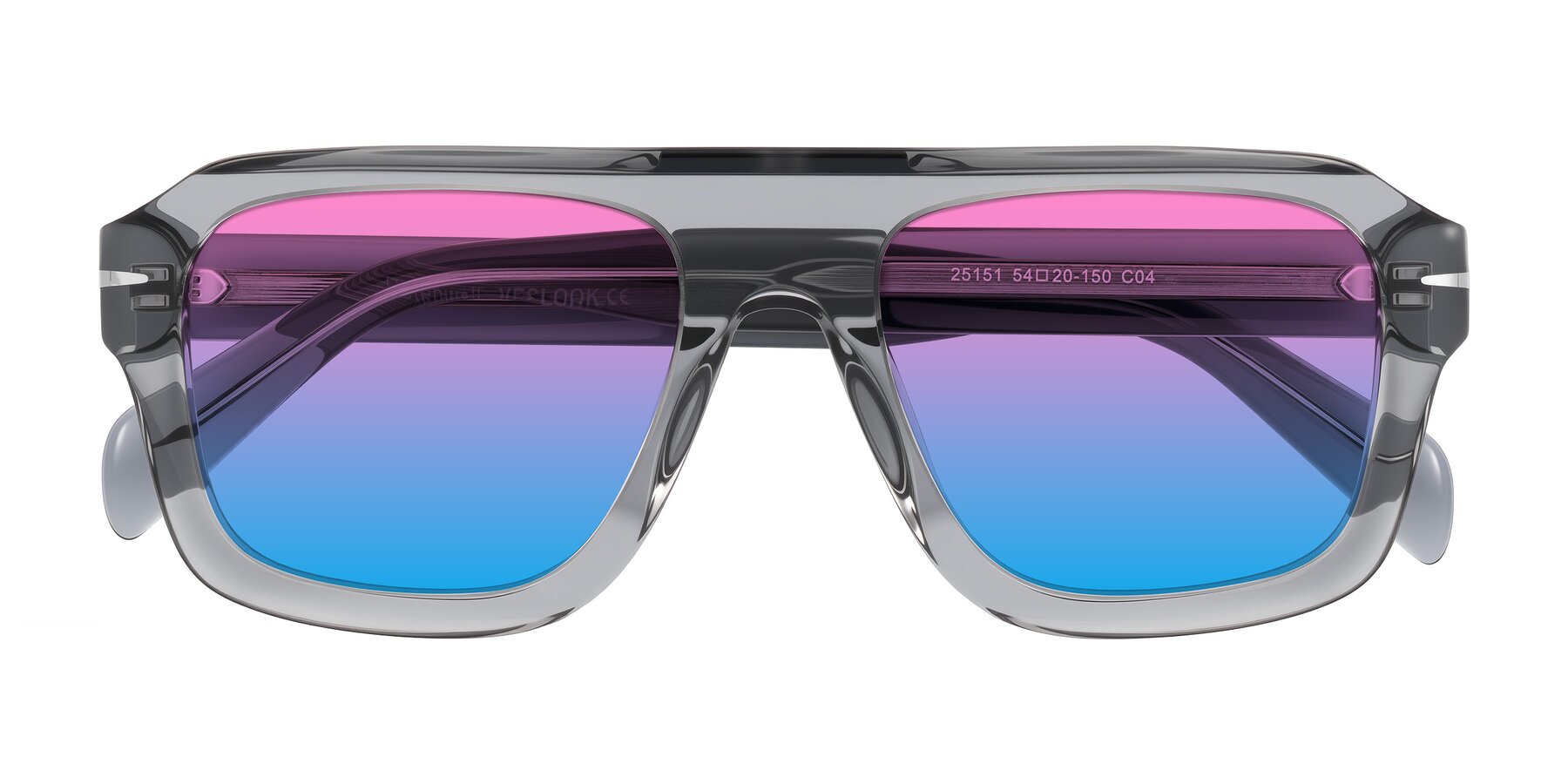 Folded Front of Petenwell in Transparent Gray with Pink / Blue Gradient Lenses