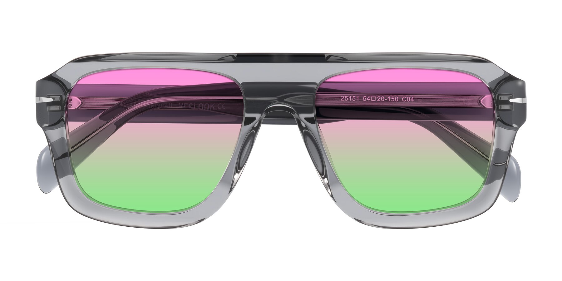 Folded Front of Petenwell in Transparent Gray with Pink / Green Gradient Lenses