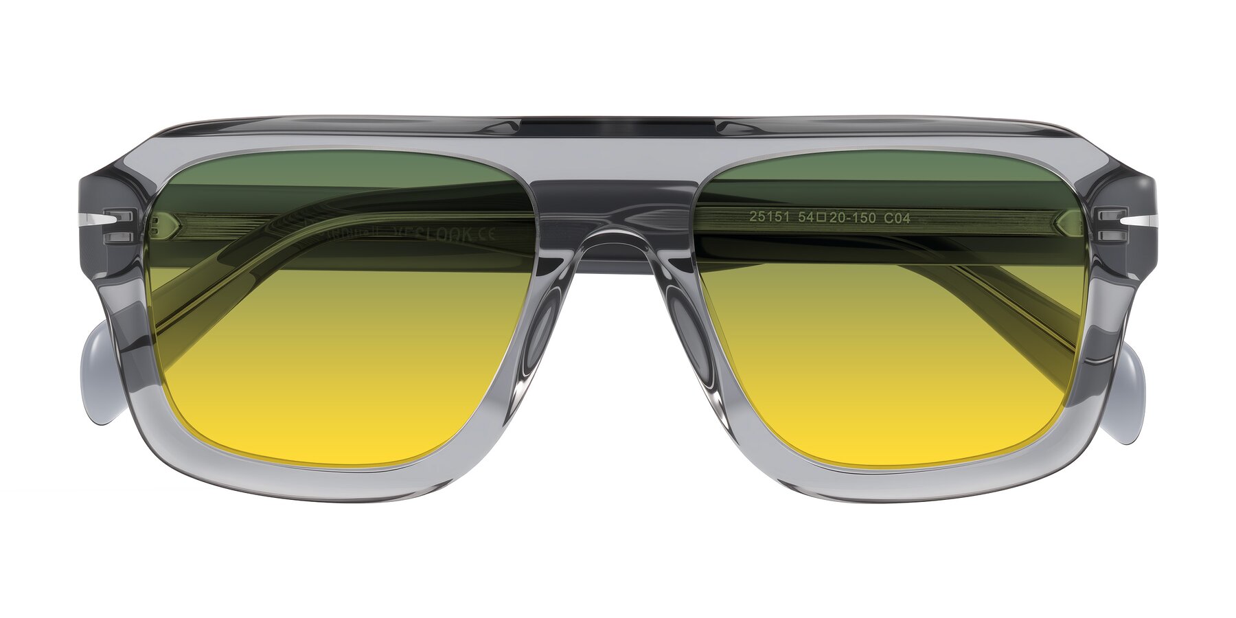 Folded Front of Petenwell in Transparent Gray with Green / Yellow Gradient Lenses