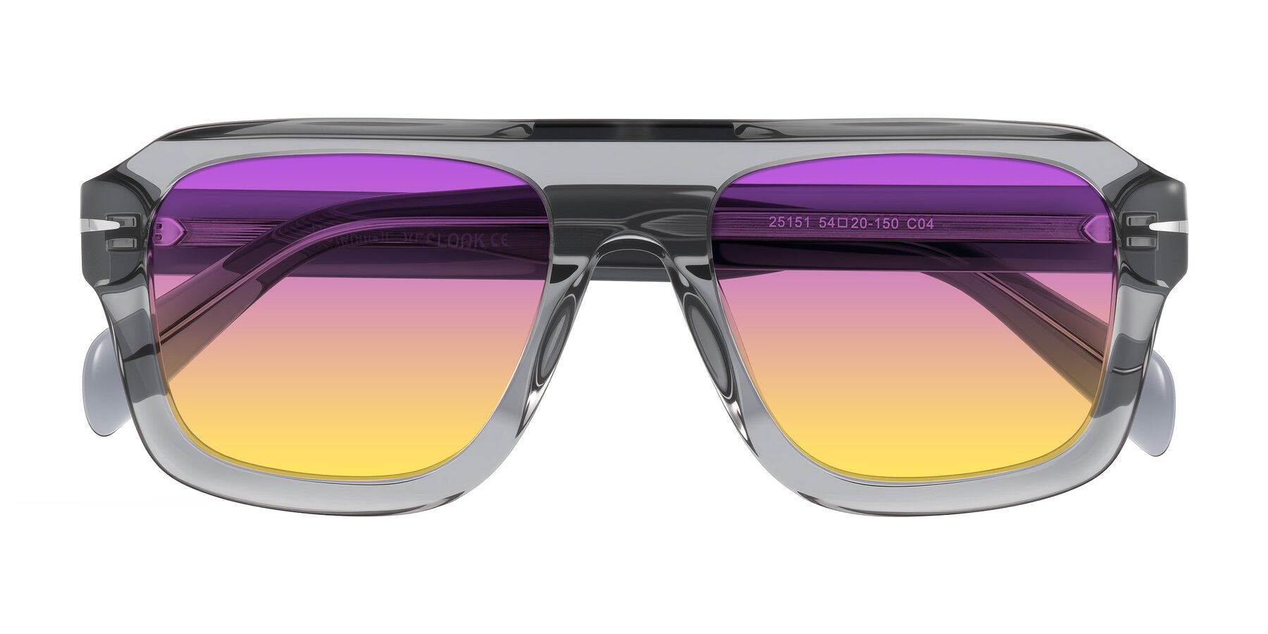 Folded Front of Petenwell in Transparent Gray with Purple / Yellow Gradient Lenses