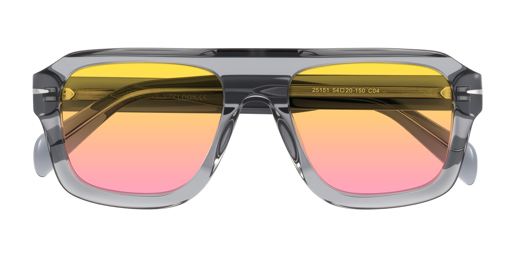 Folded Front of Petenwell in Transparent Gray with Yellow / Pink Gradient Lenses