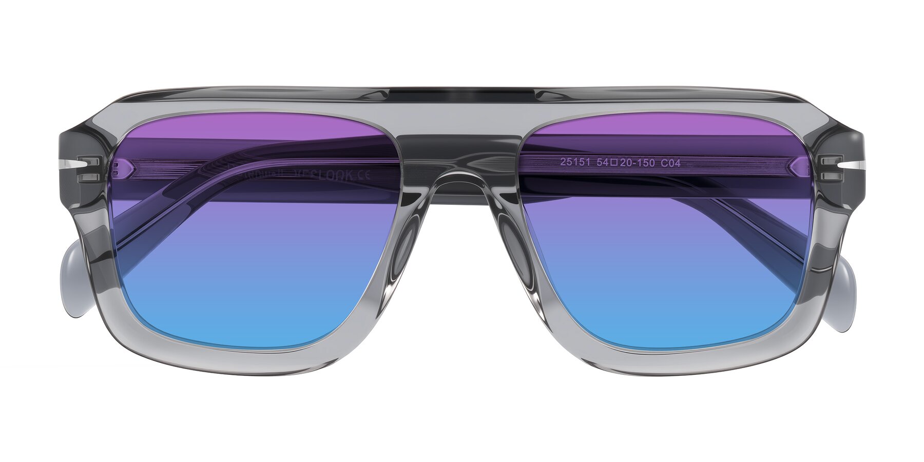 Folded Front of Petenwell in Transparent Gray with Purple / Blue Gradient Lenses