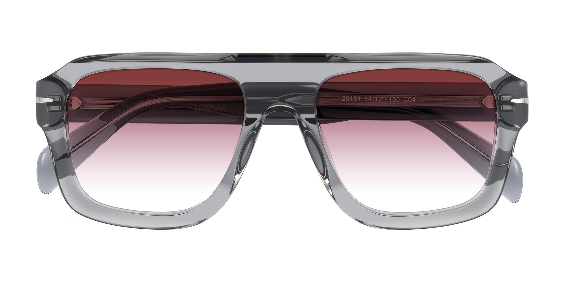 Folded Front of Petenwell in Transparent Gray with Garnet Gradient Lenses