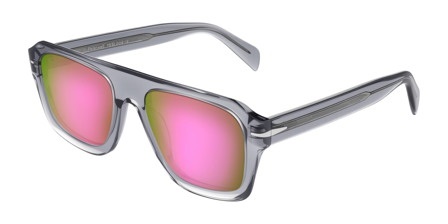 Angle of Petenwell in Transparent Gray with Pink Mirrored Lenses