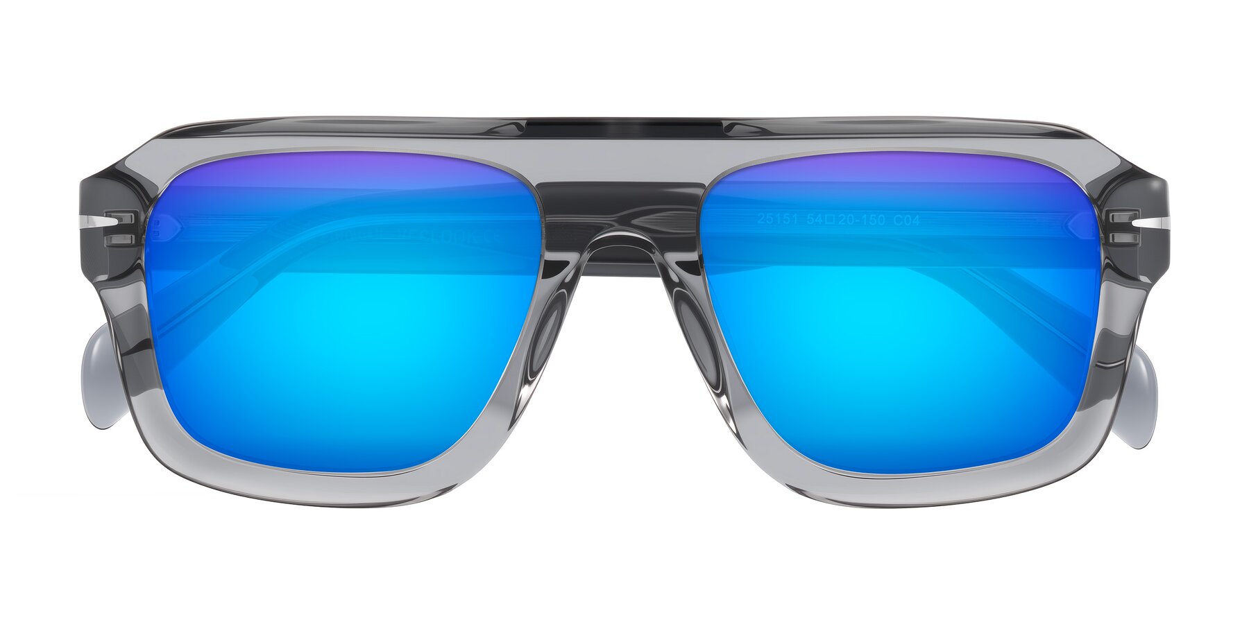 Folded Front of Petenwell in Transparent Gray with Blue Mirrored Lenses