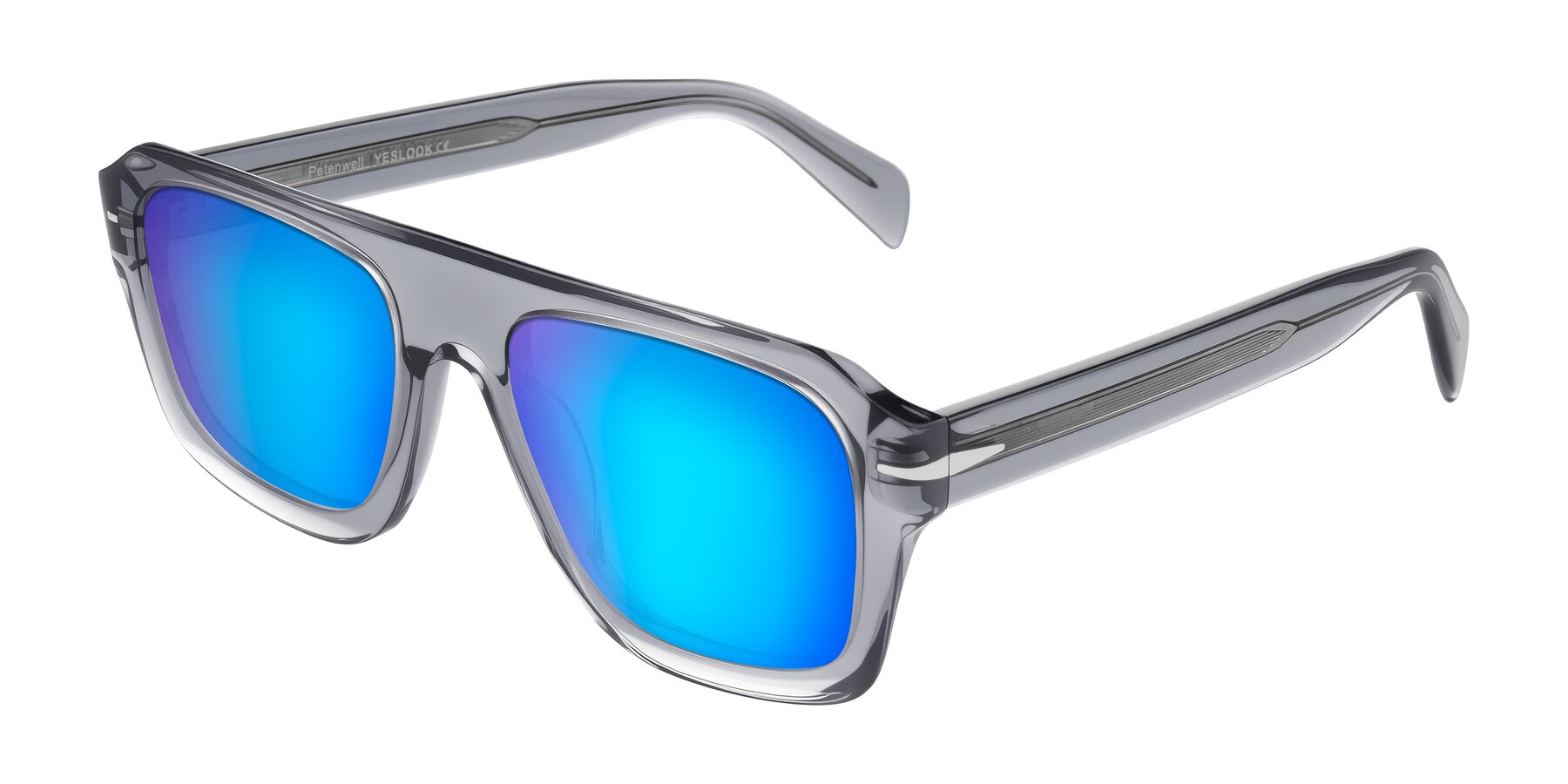 Angle of Petenwell in Transparent Gray with Blue Mirrored Lenses