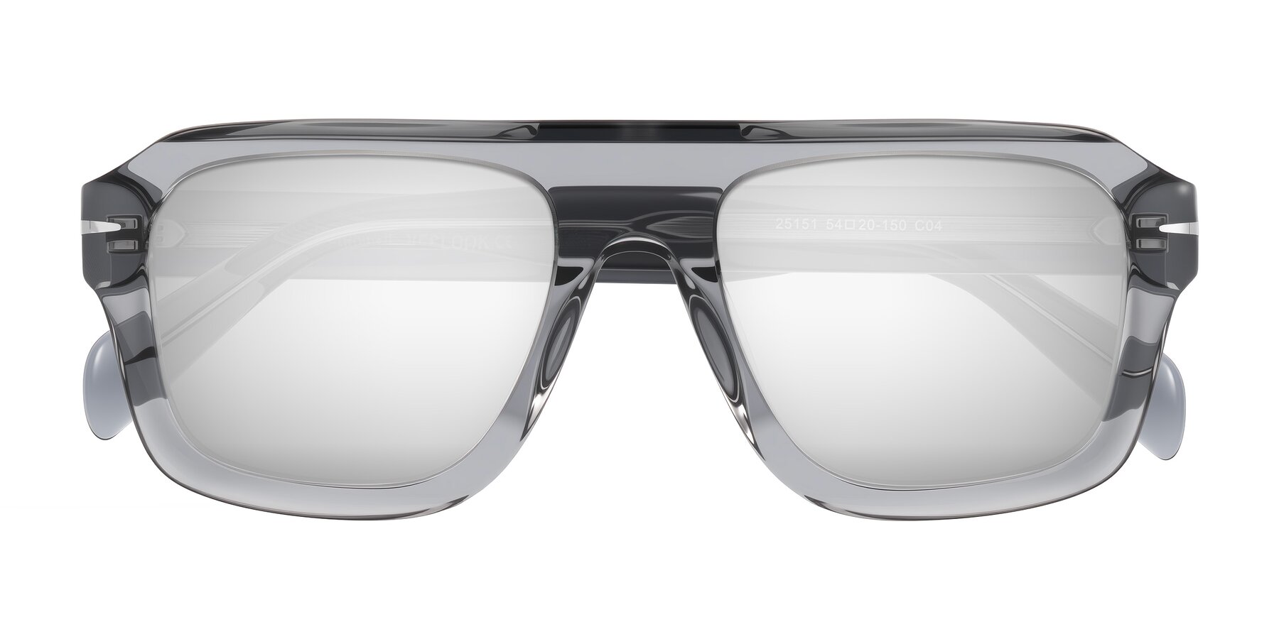 Folded Front of Petenwell in Transparent Gray with Silver Mirrored Lenses