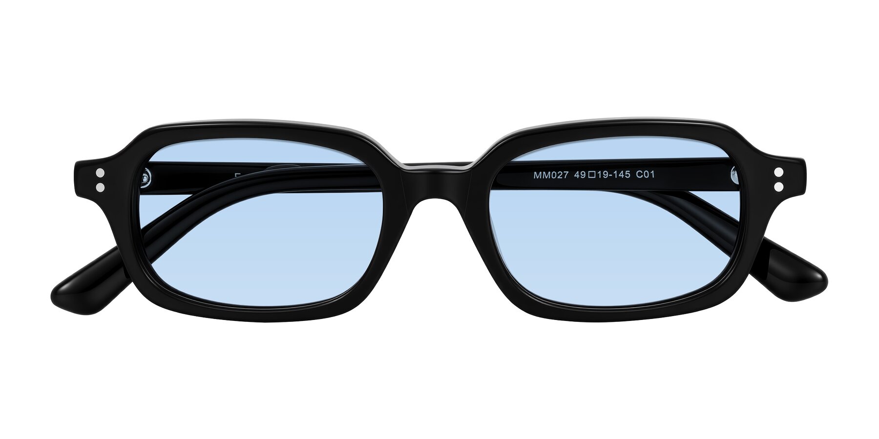 Folded Front of Eustis in Black with Light Blue Tinted Lenses
