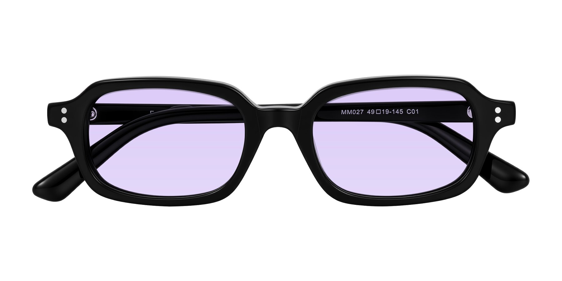 Folded Front of Eustis in Black with Light Purple Tinted Lenses
