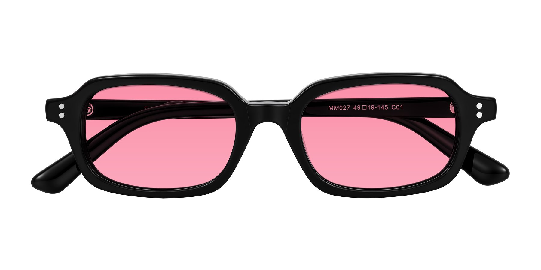 Folded Front of Eustis in Black with Pink Tinted Lenses