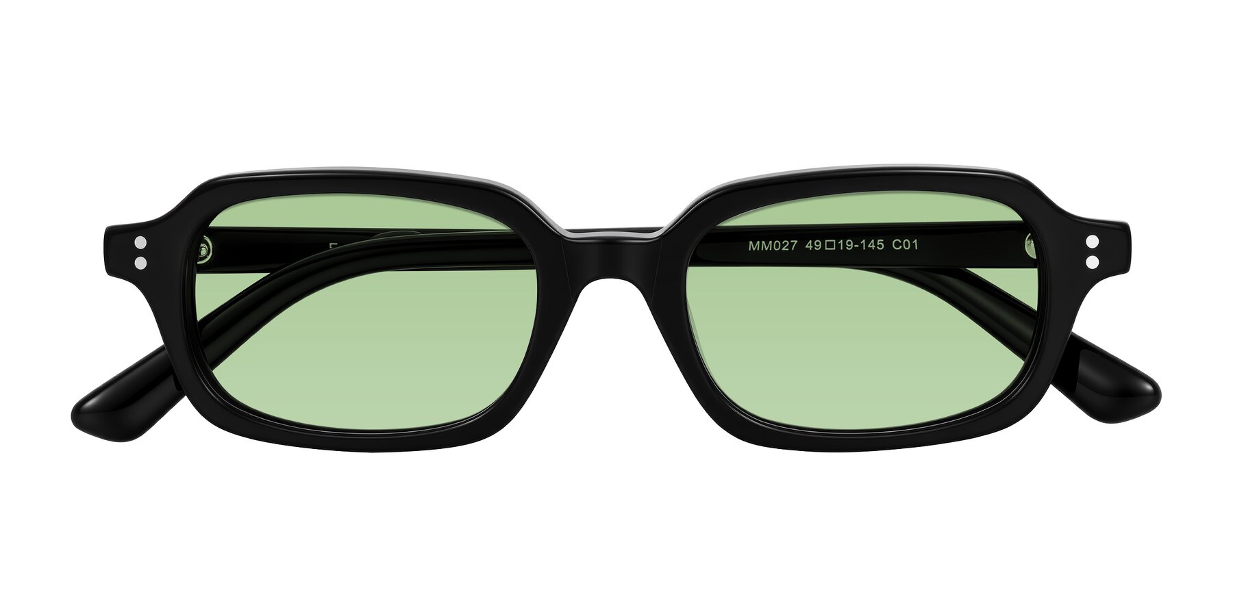 Folded Front of Eustis in Black with Medium Green Tinted Lenses