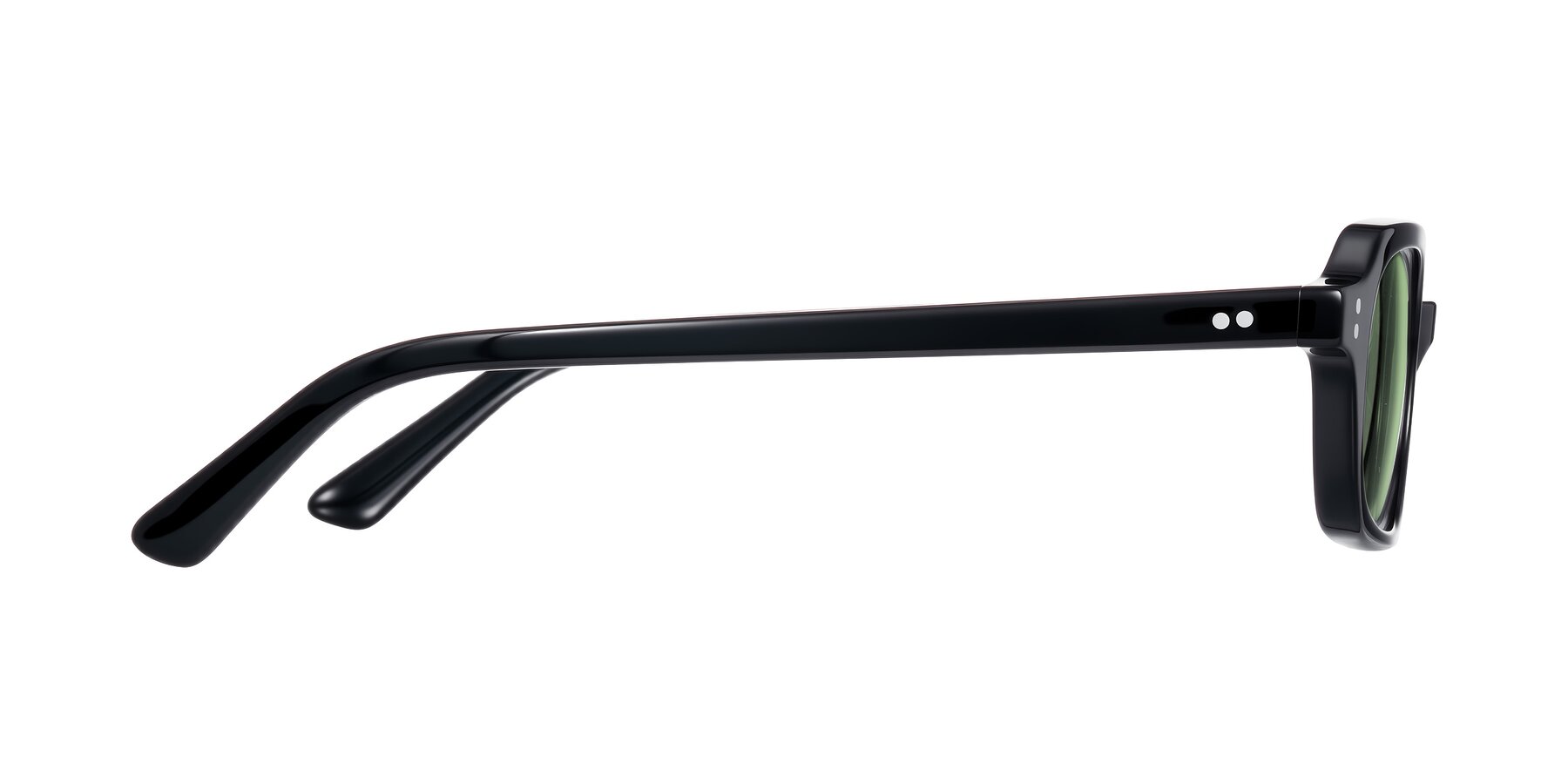 Side of Eustis in Black with Medium Green Tinted Lenses