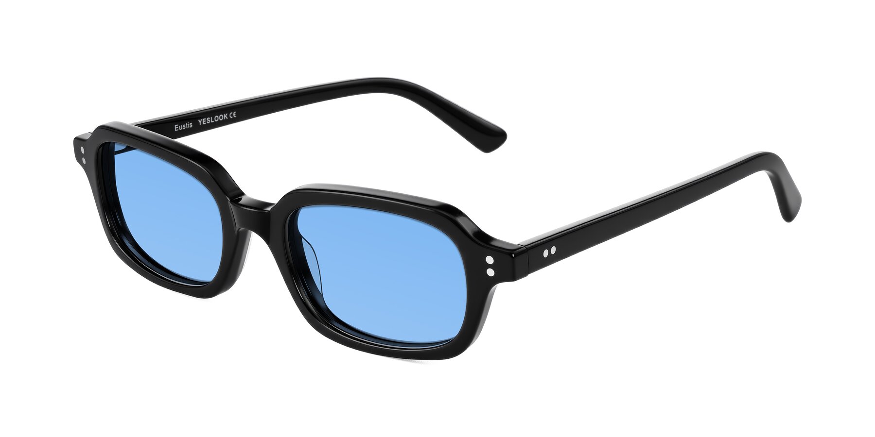 Angle of Eustis in Black with Medium Blue Tinted Lenses