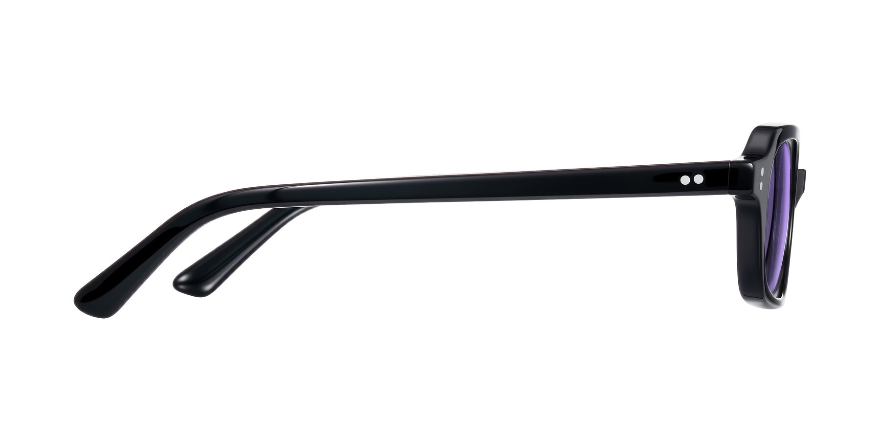 Side of Eustis in Black with Medium Purple Tinted Lenses