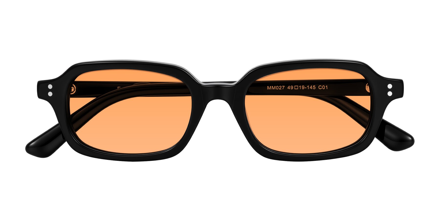 Folded Front of Eustis in Black with Medium Orange Tinted Lenses