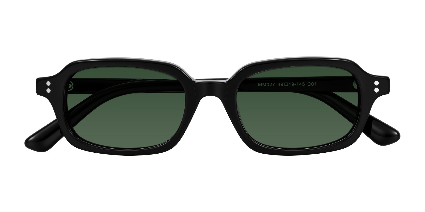 Folded Front of Eustis in Black with Green Tinted Lenses