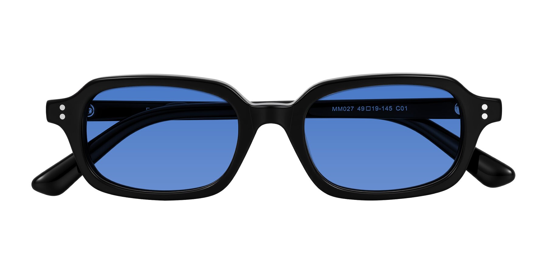 Folded Front of Eustis in Black with Blue Tinted Lenses