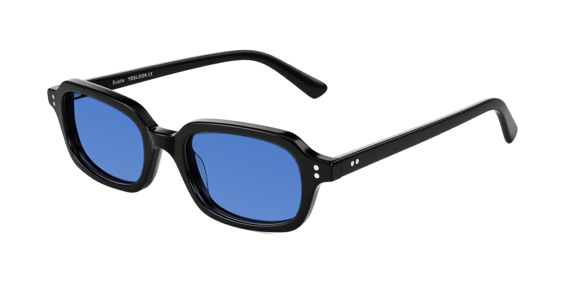 Angle of Eustis in Black with Blue Tinted Lenses