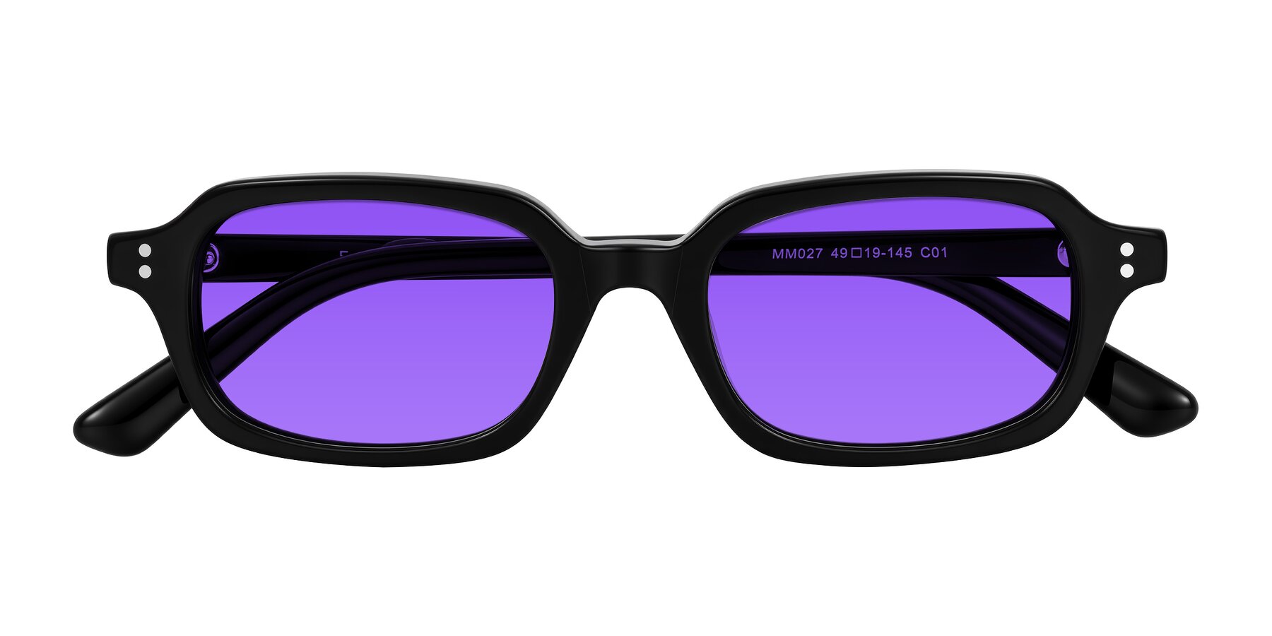 Folded Front of Eustis in Black with Purple Tinted Lenses