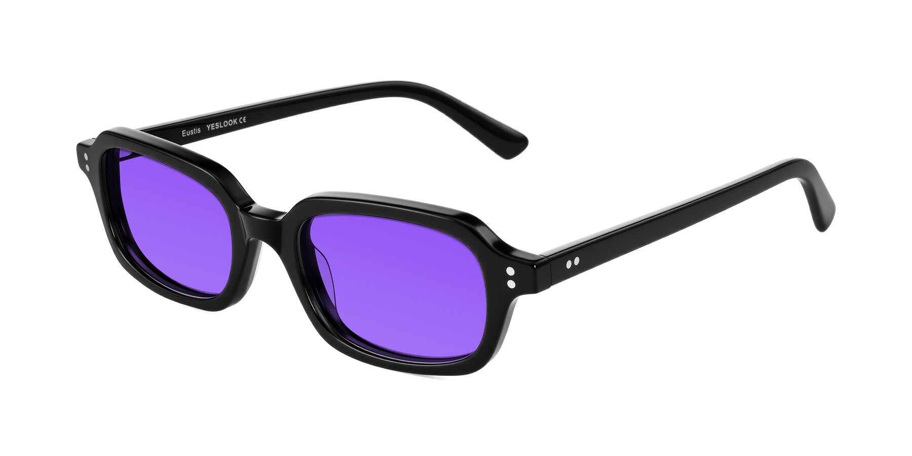 Angle of Eustis in Black with Purple Tinted Lenses