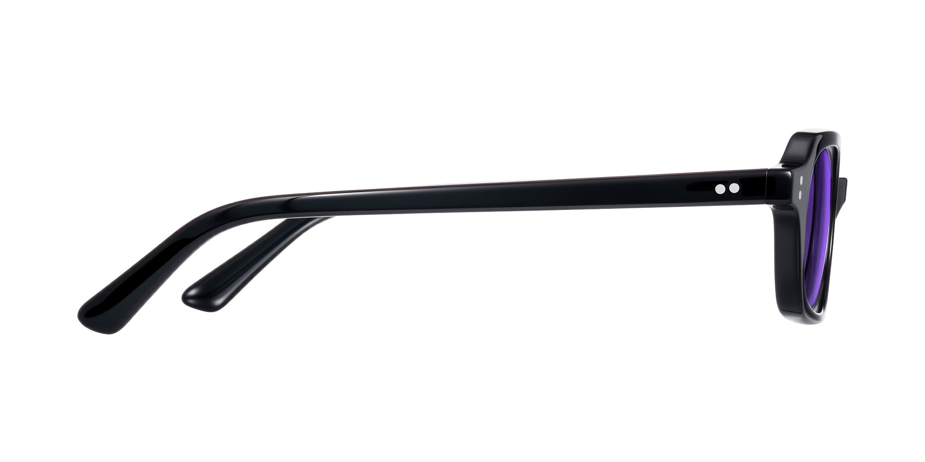Side of Eustis in Black with Purple Tinted Lenses