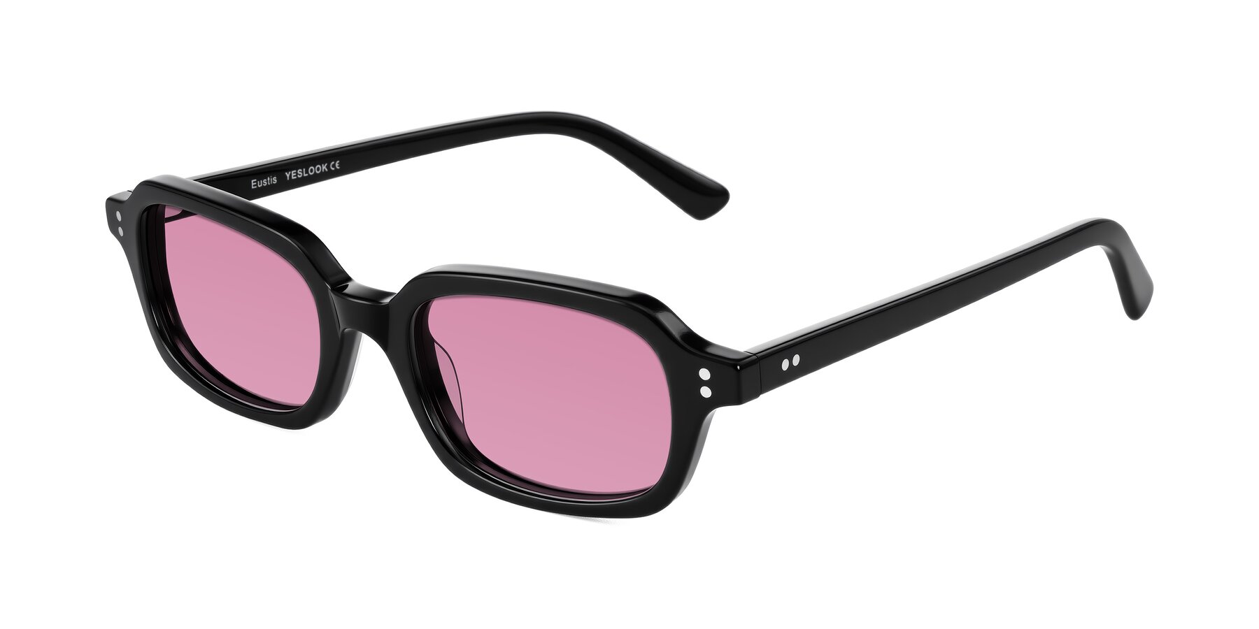 Angle of Eustis in Black with Medium Wine Tinted Lenses