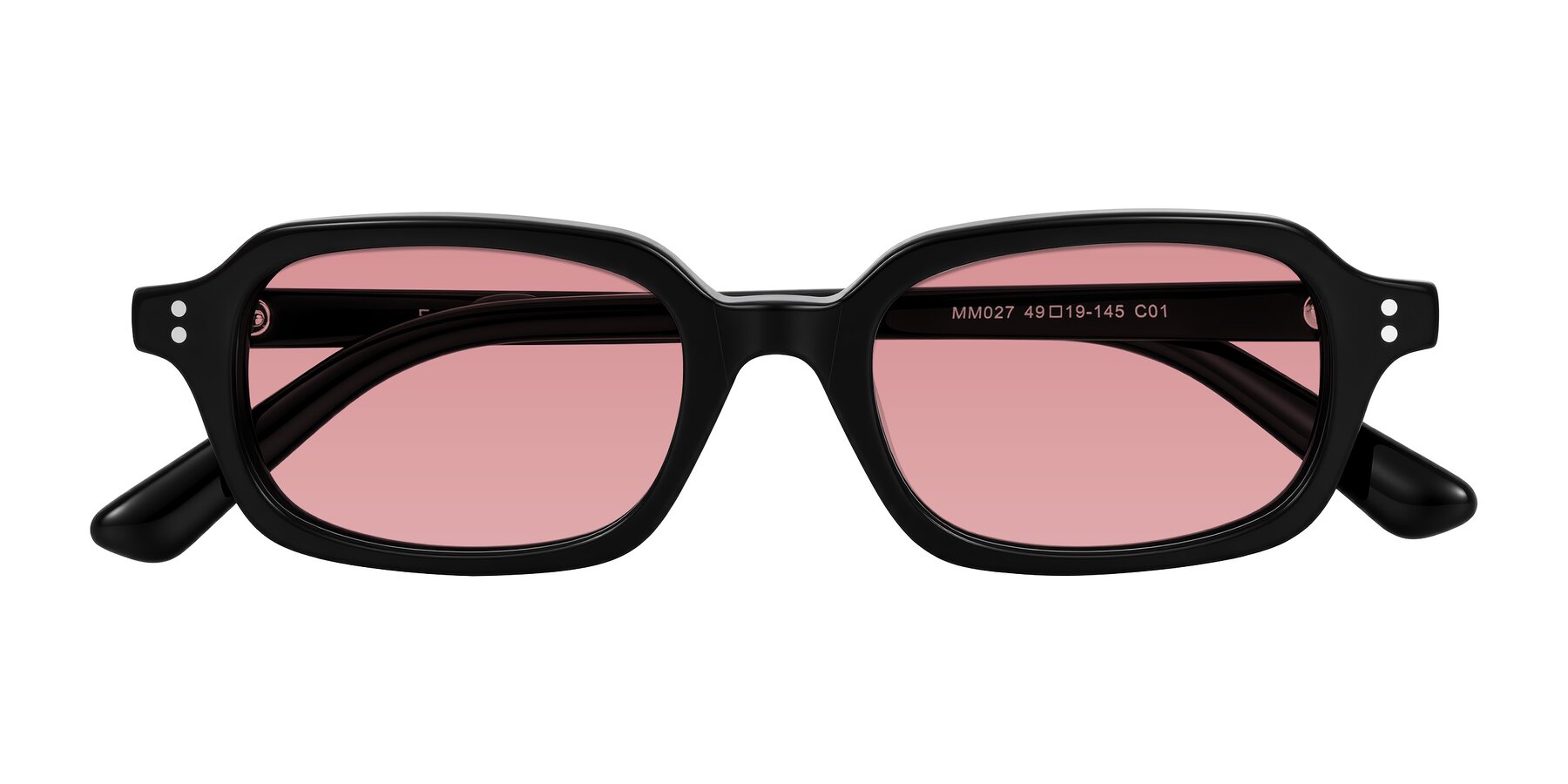 Folded Front of Eustis in Black with Medium Garnet Tinted Lenses