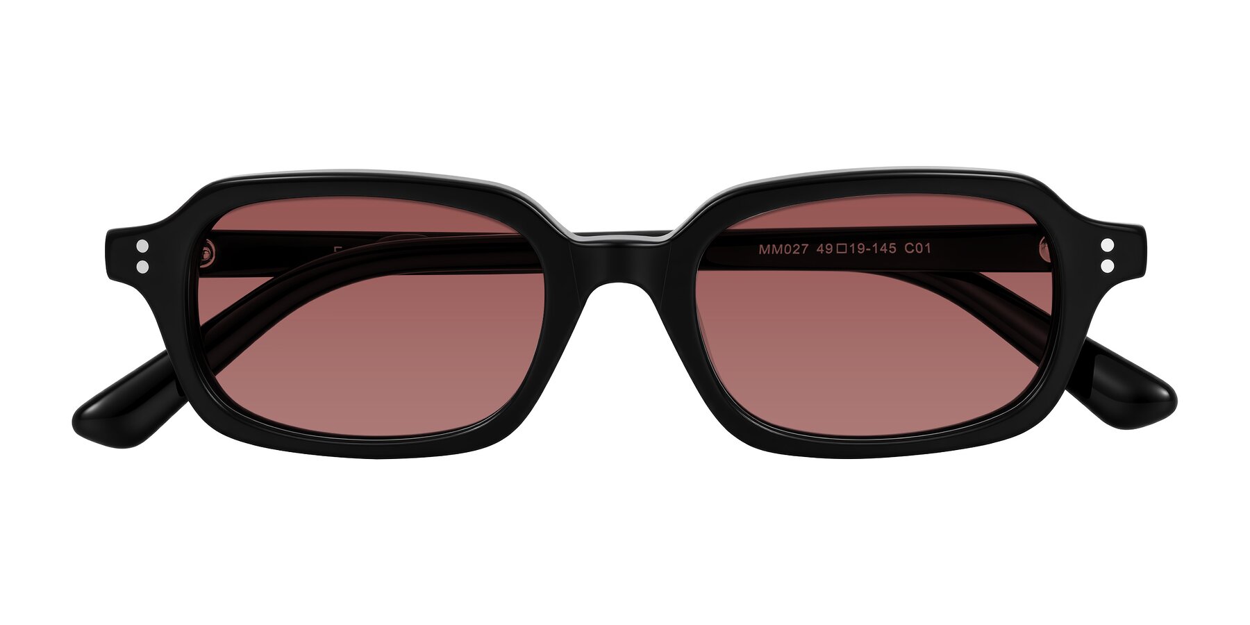 Folded Front of Eustis in Black with Garnet Tinted Lenses